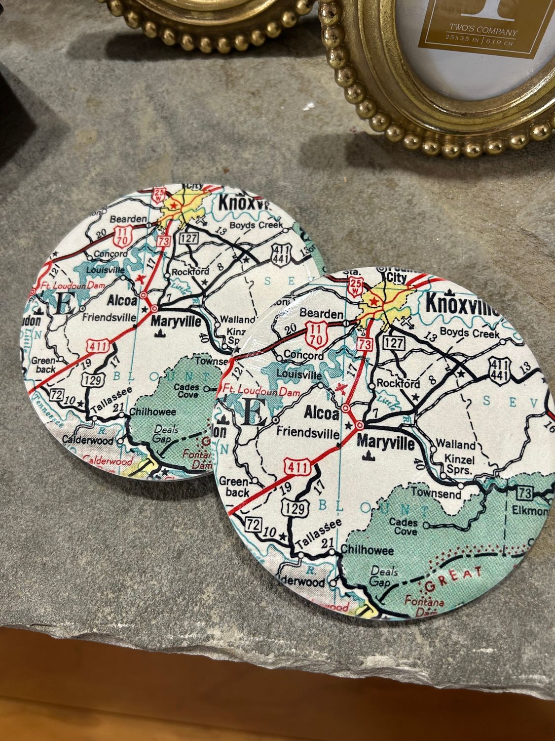Maryville, TN Vintage Map Ceramic Cork-Backed Coaster