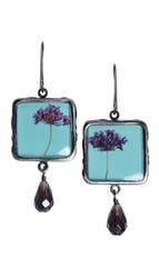 Lace flower Small Square Earrings with Crystal Drop
