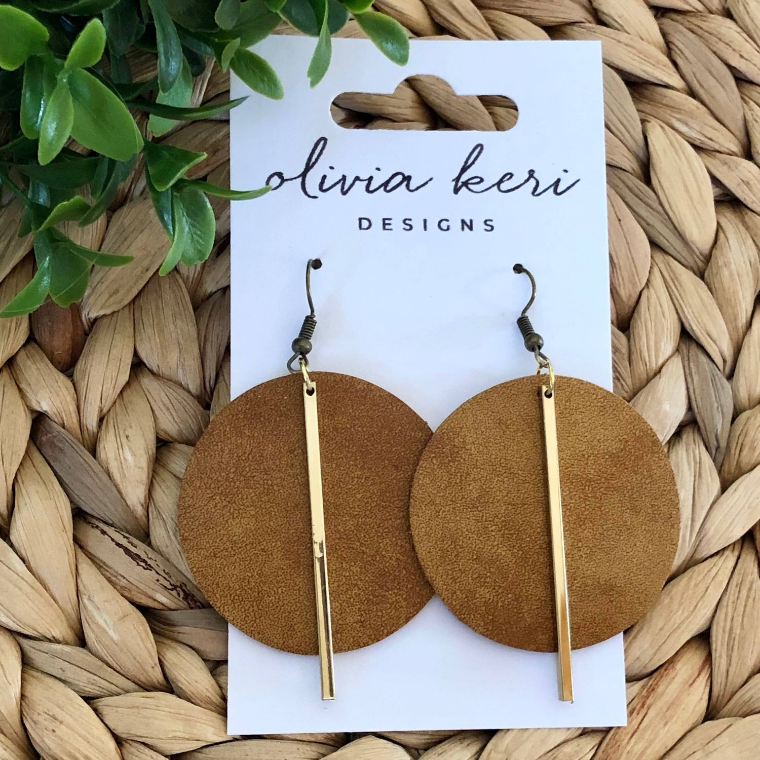 Lindsay - Camel Round Leather earrings