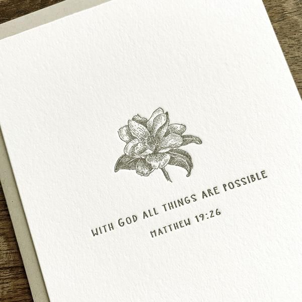 Magnolia Letterpress Card- With God all things are possible