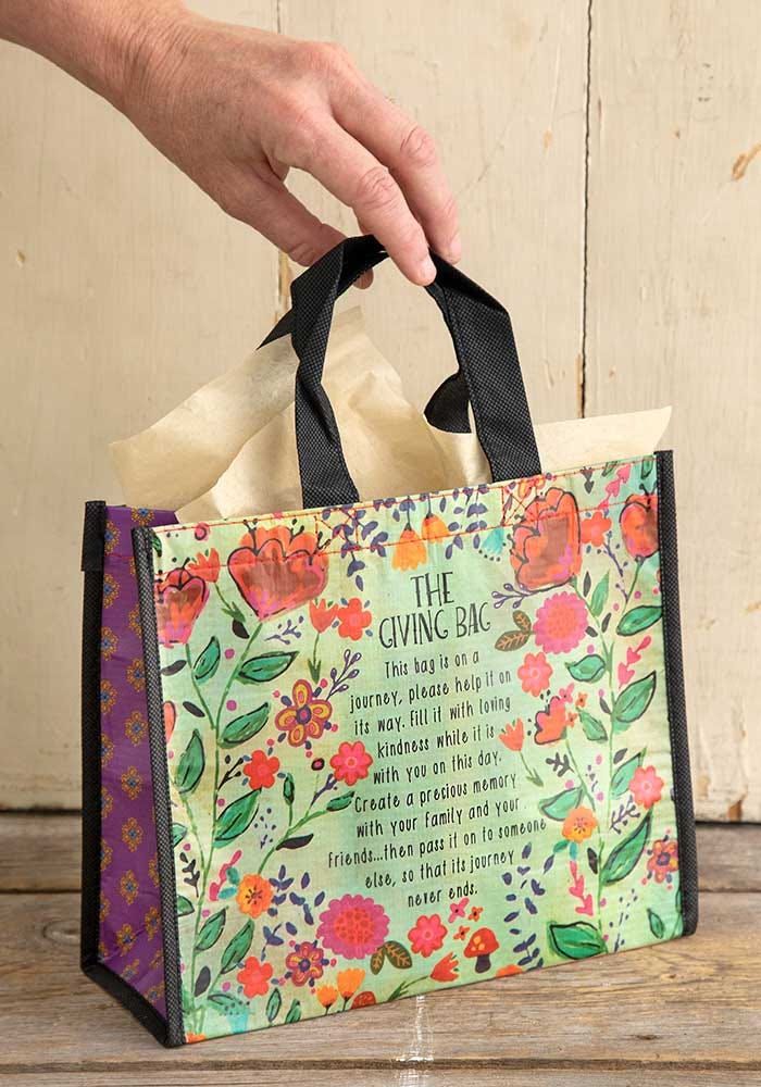 Medium Turquoise Rust Floral Giving Bag