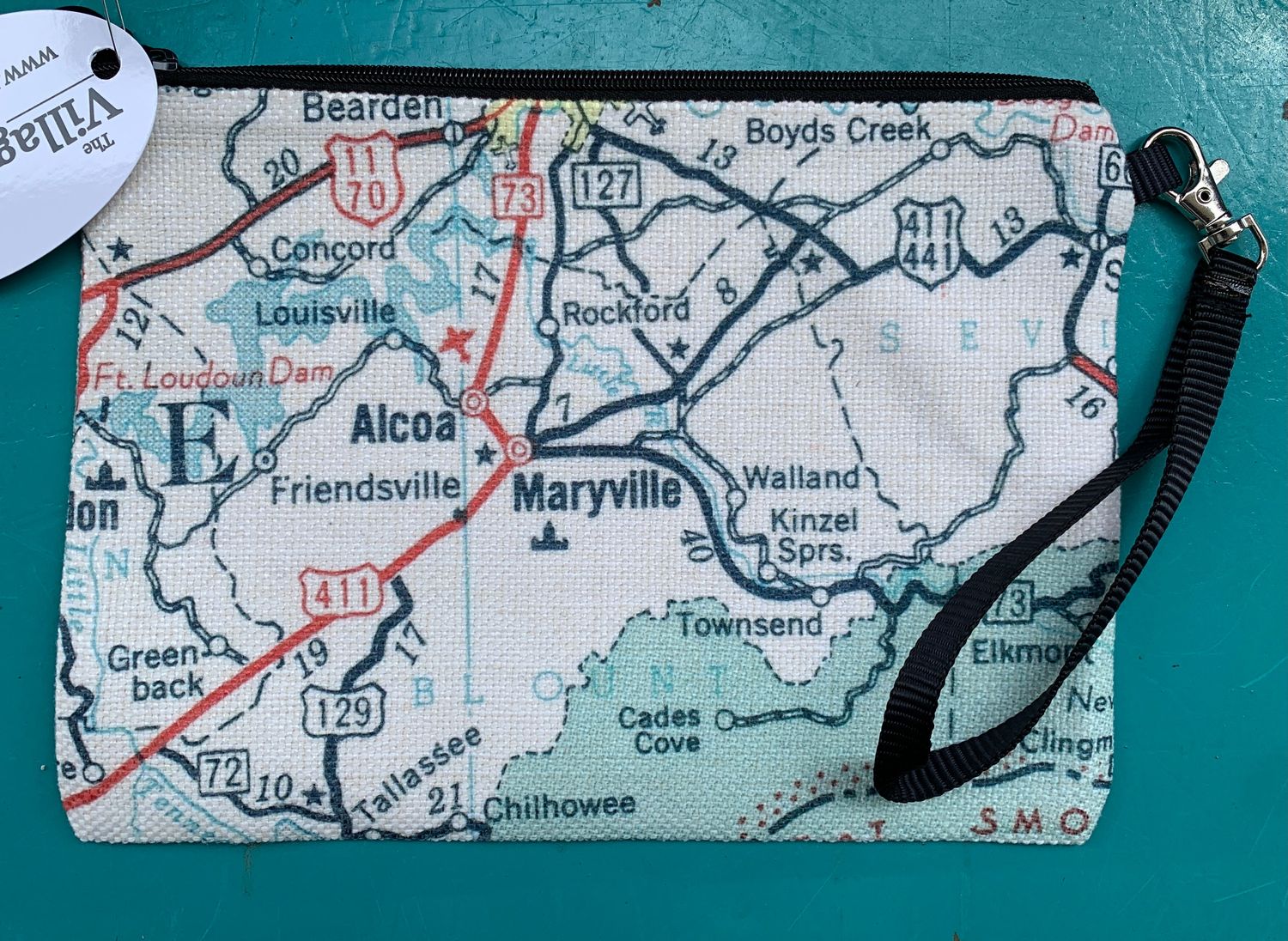 Maryville, Tennessee Vintage Map Zippered Pouch Wristlet