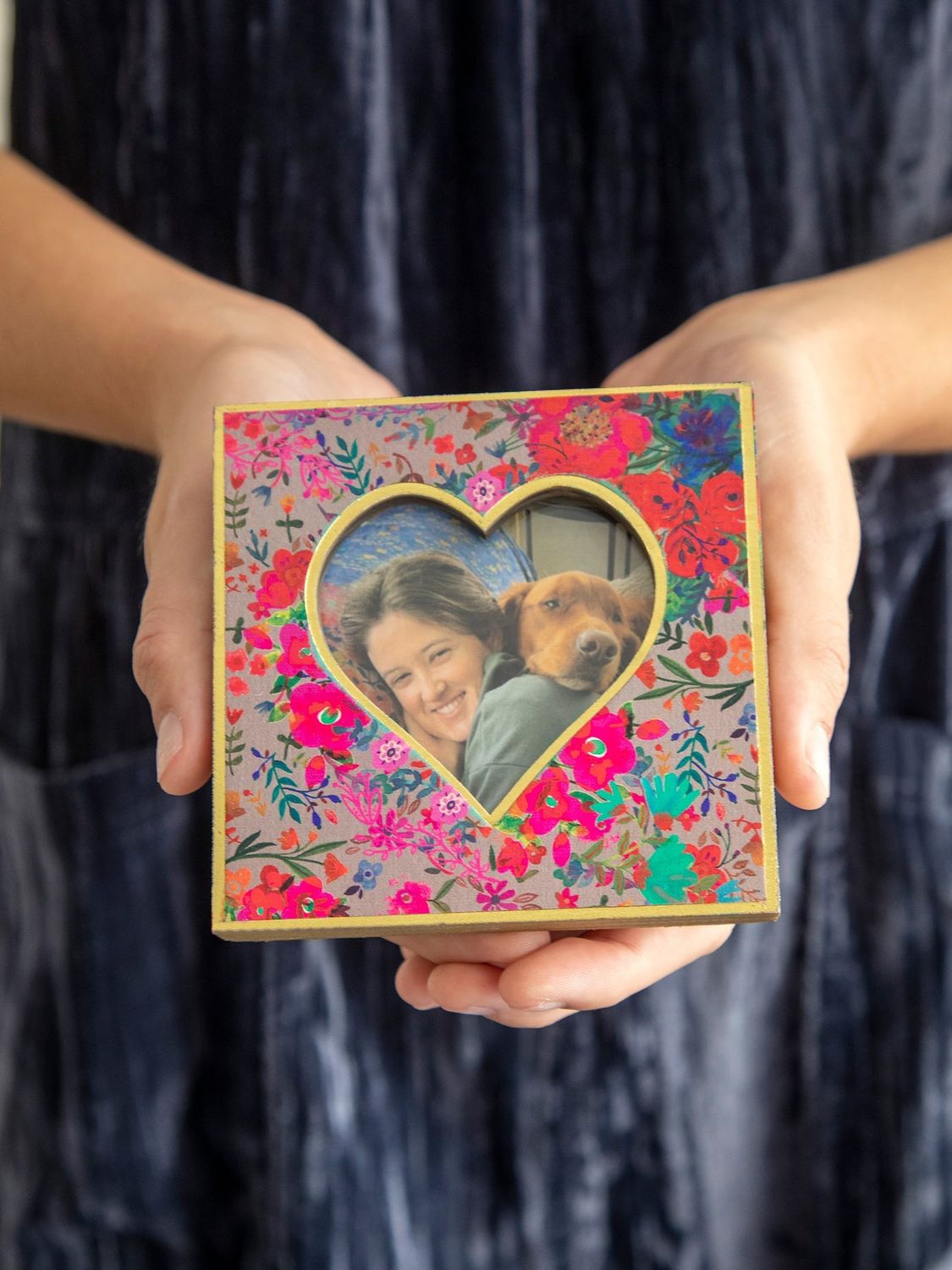 Mini Heart Wooden Picture Frame- Floral
