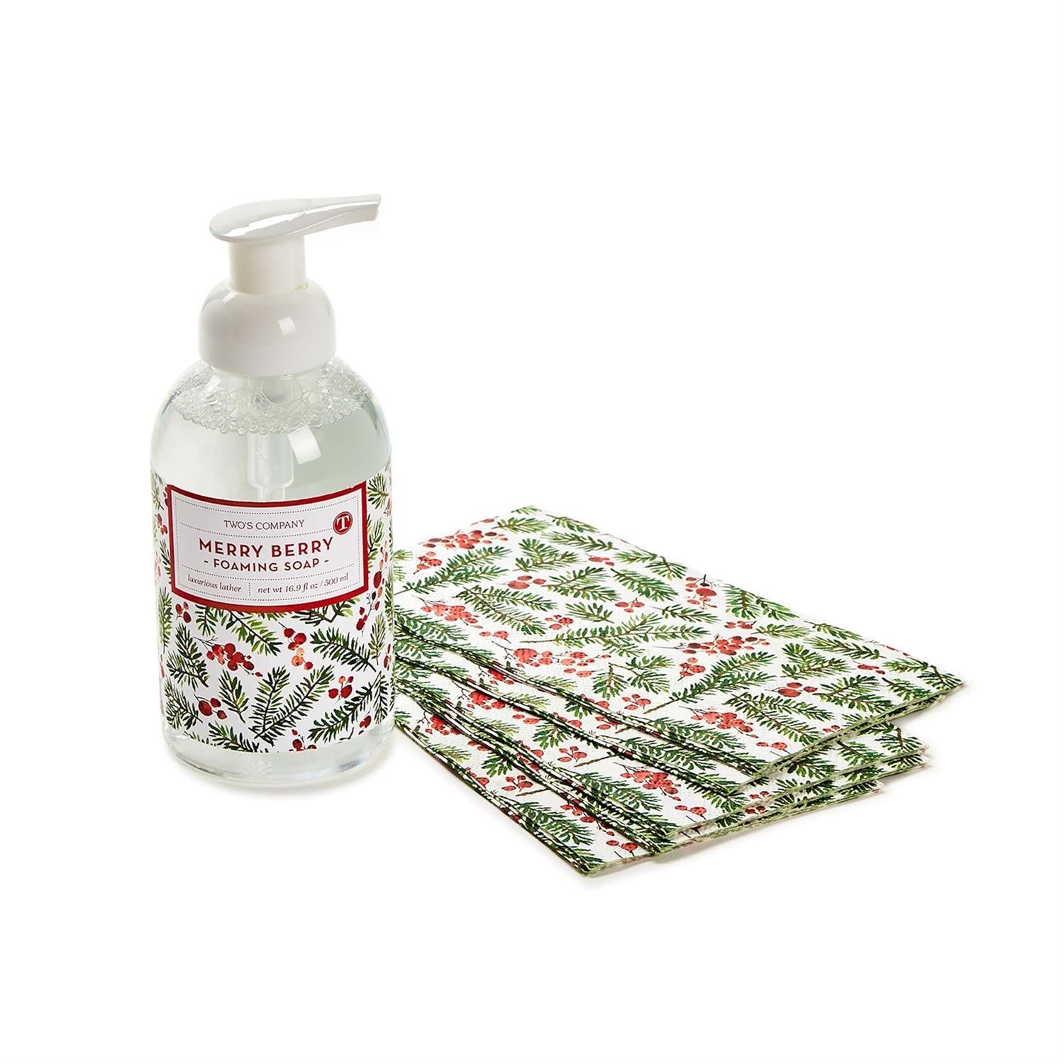 Merry Berry Fraser Fir Scented Foaming Soap with Guest Towels Set