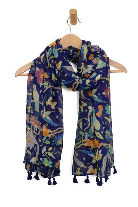 Multi Hummingbird &amp; Butterfly Tassel Scarf