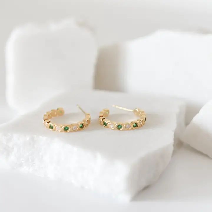 Mayble Gold Plated Hoop Earrings Emerald Green