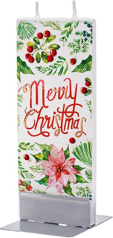 Merry Christmas With Poinsettias- Flat Handmade Candle