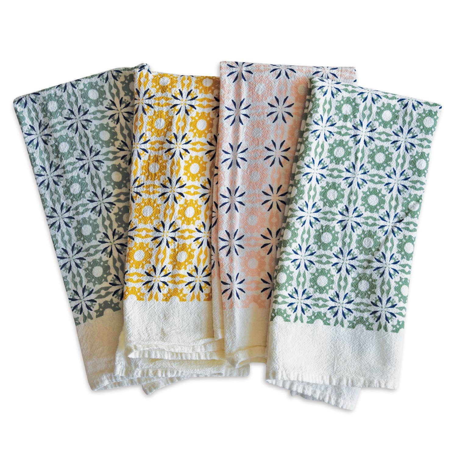 Mixed Woodblock Chicory Napkins / Set of 4: 15” x 20”, set of 4