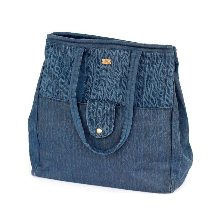 Navy Herringbone Tote