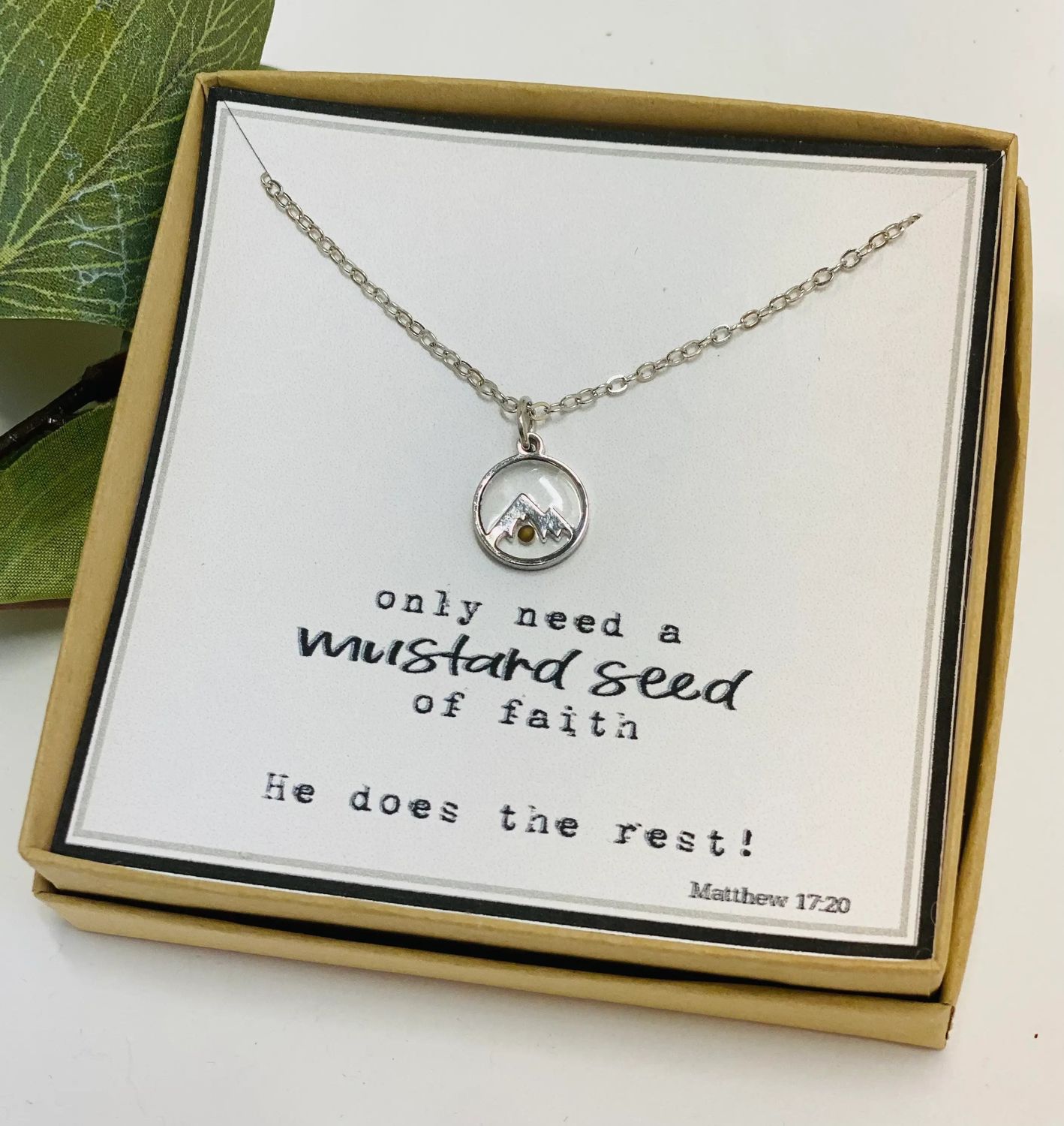 Mountain Mustard Seed Necklace: Silver finish / Add Gift Box and Cloth Sack