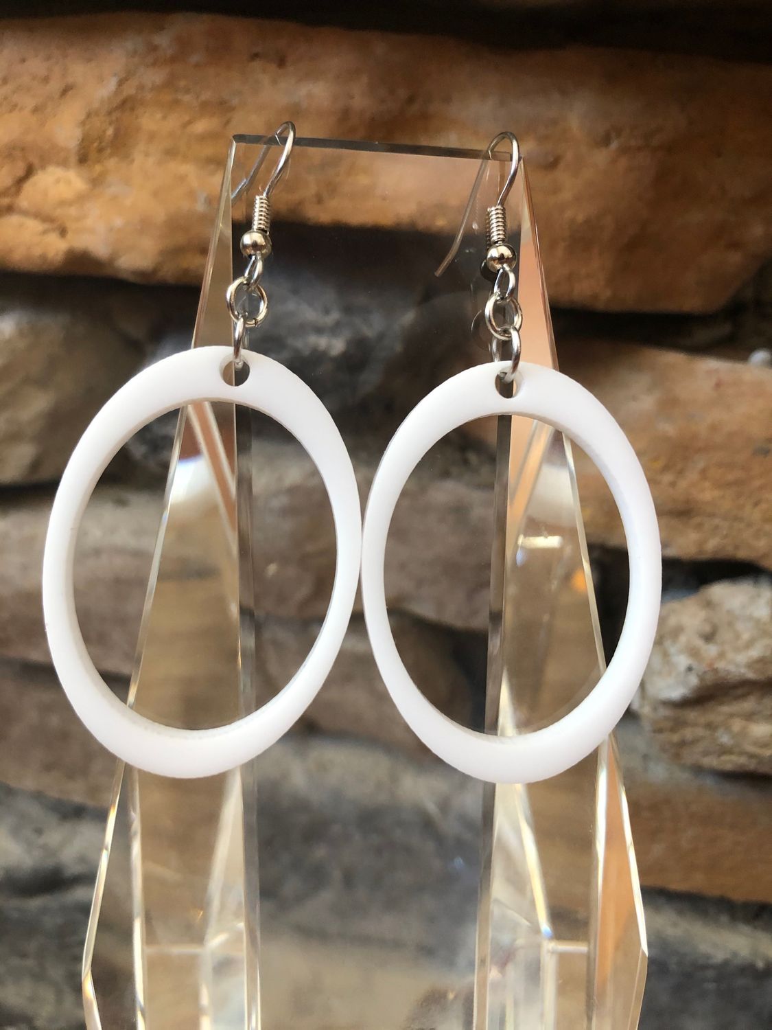 Olivia-White Oval Earrings