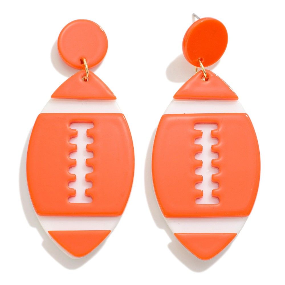 Orange &amp; White Football Gameday Drop Earrings