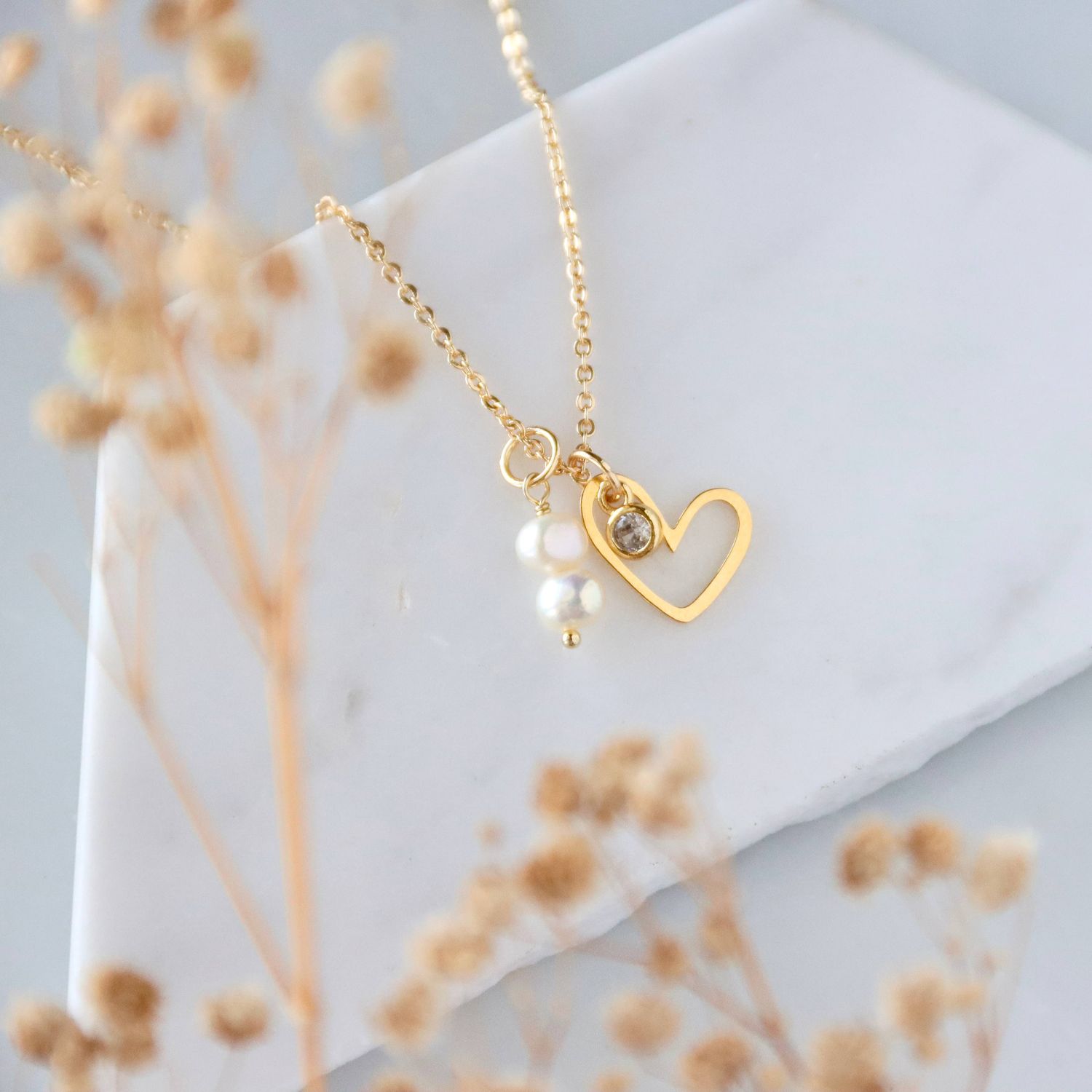 Open Heart Pearl Necklace