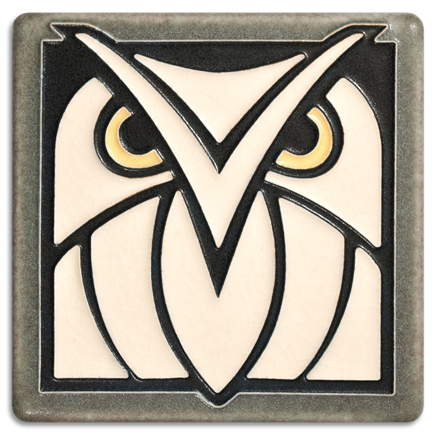 Owl Art Tile- 4x4 Grey White
