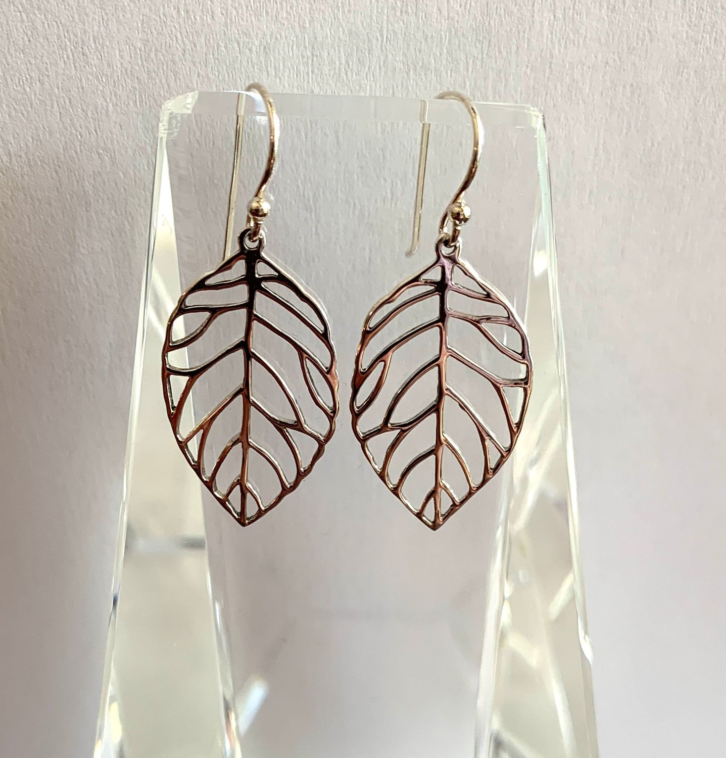 Oxidized Cut Out Leaf Drop Earrings