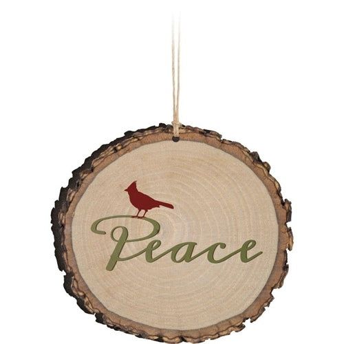 Peace Cardinal Wood Cut Ornament