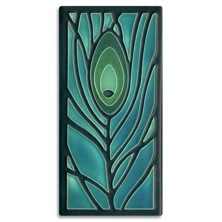 Peacock Feather Art Tile- 4x8 Dark Ocean