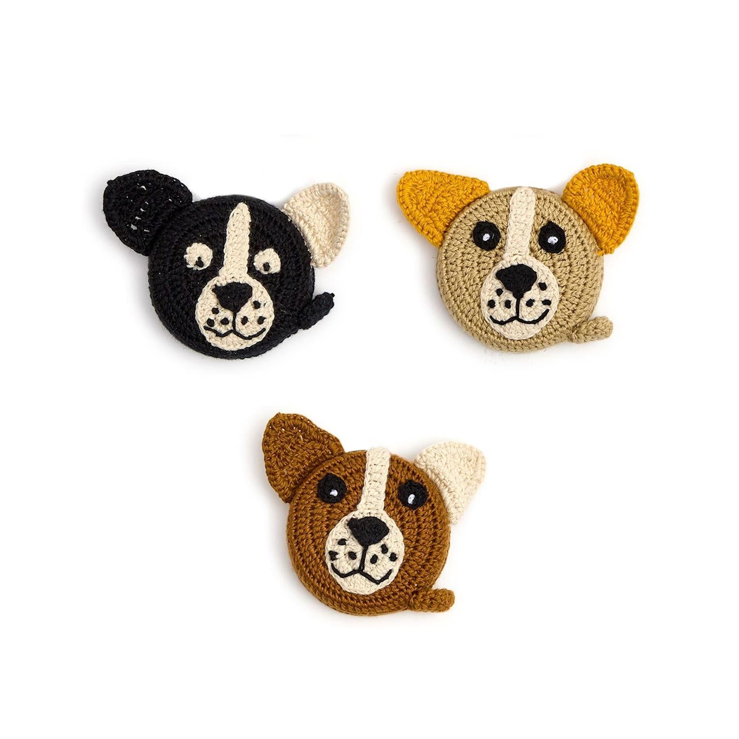 Playful Puppy Hand-Crocheted Measuring Tape Assorted 3 Colors: Tan, Black, Brown