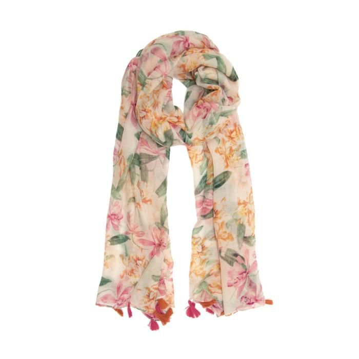 Pink Painted Lily Tassel Scarf
