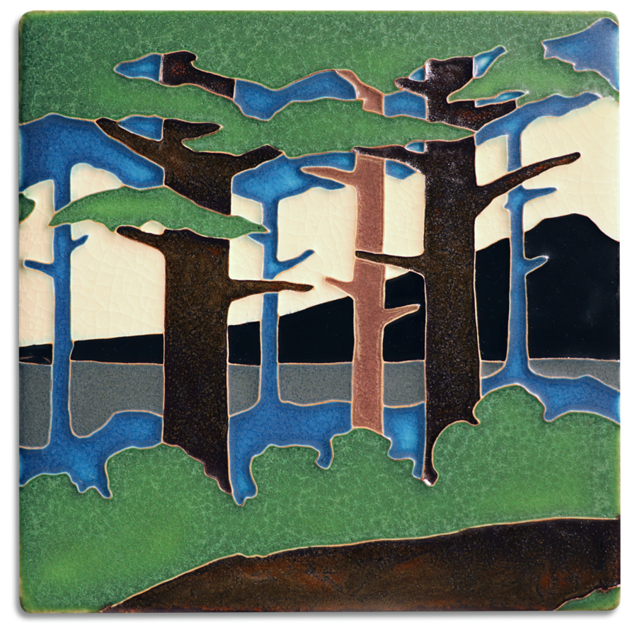 Pine Landscape Mountain Art Tile- 8x8 Summer