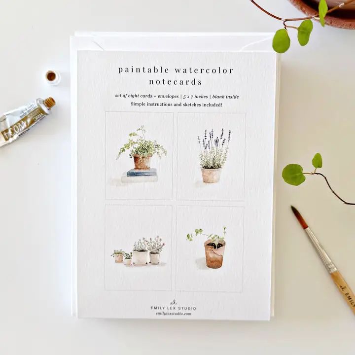 Potted plants paintable notecards