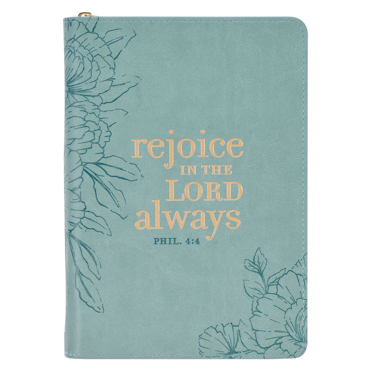 Rejoice Leather Classic Journal with Zippered Closure - Philippians 4:4 Journal