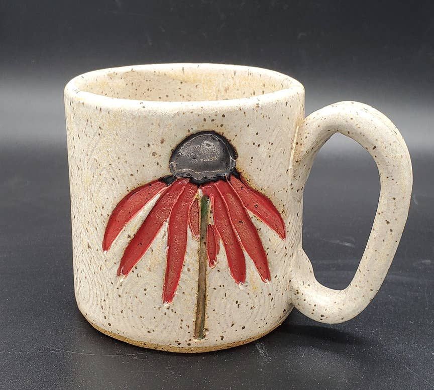 Red Cone Flower Design Ceramic Mug