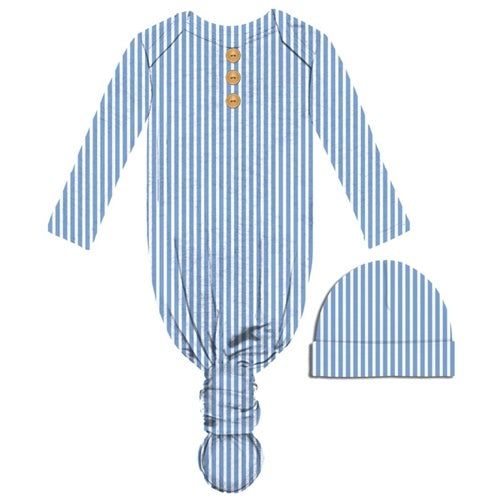 Pin Stripe Infant Gown and Beanie Set