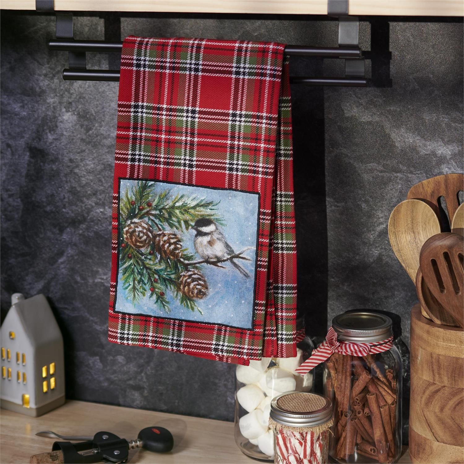 Plaid Chickadee Kitchen Towel