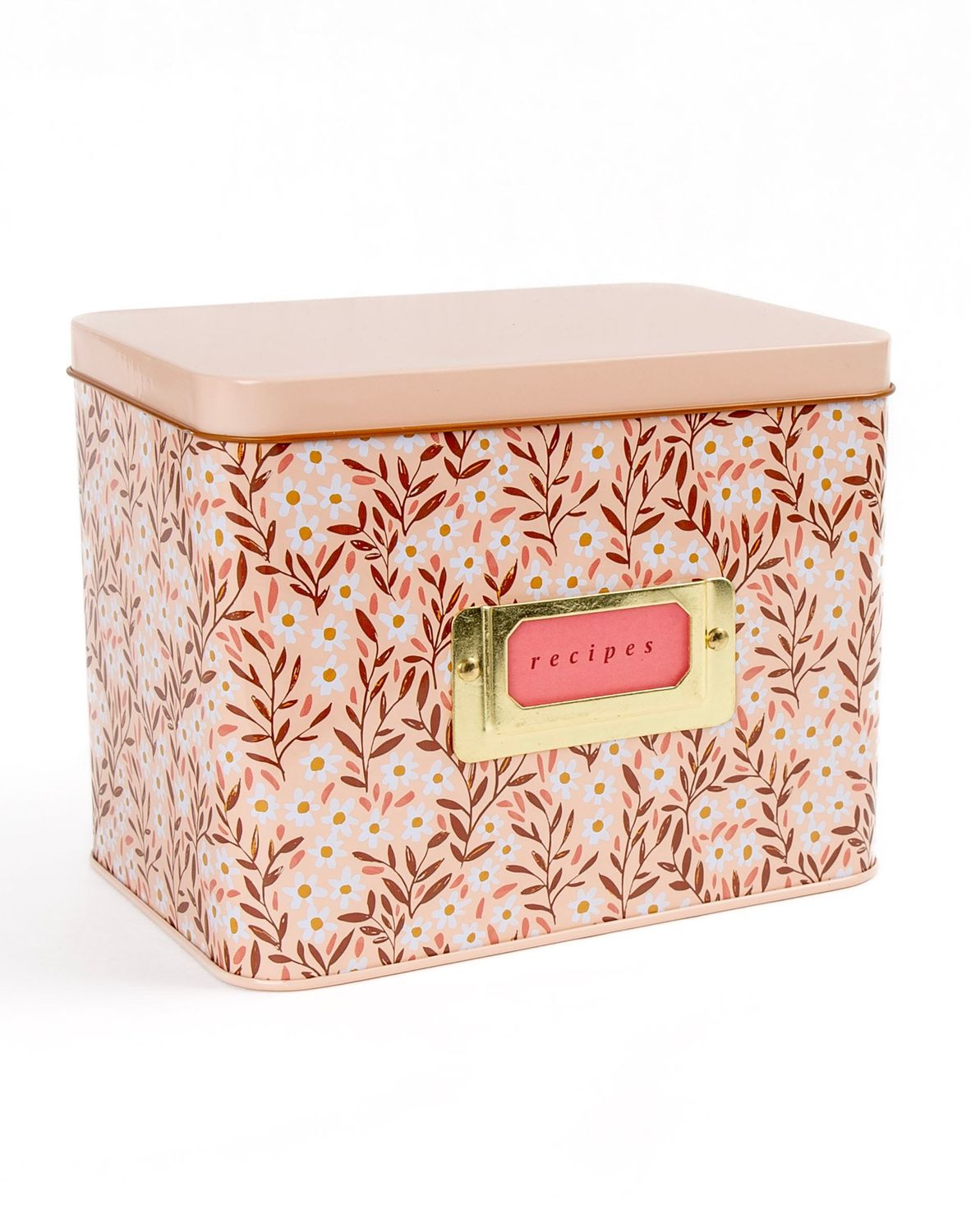 Pink Tiny Floral Metal Recipe Box