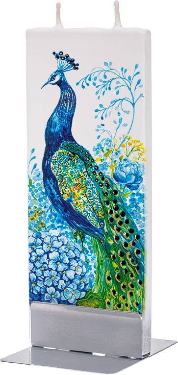 Realistic Peacock in Flowers- Flat Handmade Candle