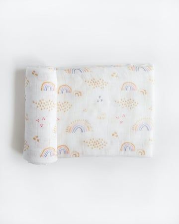 Rainbows and Raindrops Deluxe Cotton Muslin Swaddle