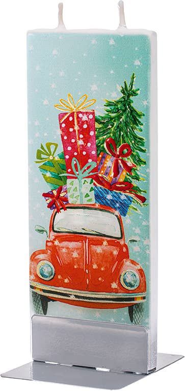 Red Car With Christmas Presents- Flat Handmade Candle