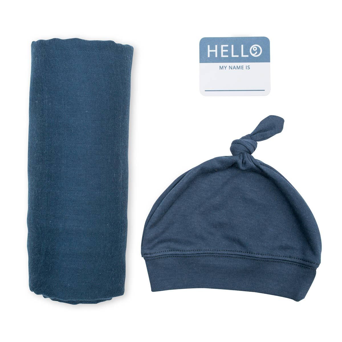 Sale-Hello World Blanket &amp; Knotted Hat Set - Navy