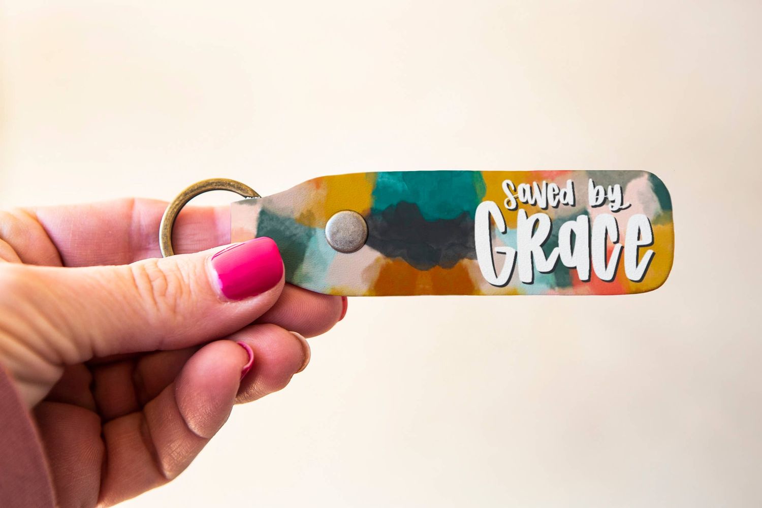 Saved By Grace Leather Keychain
