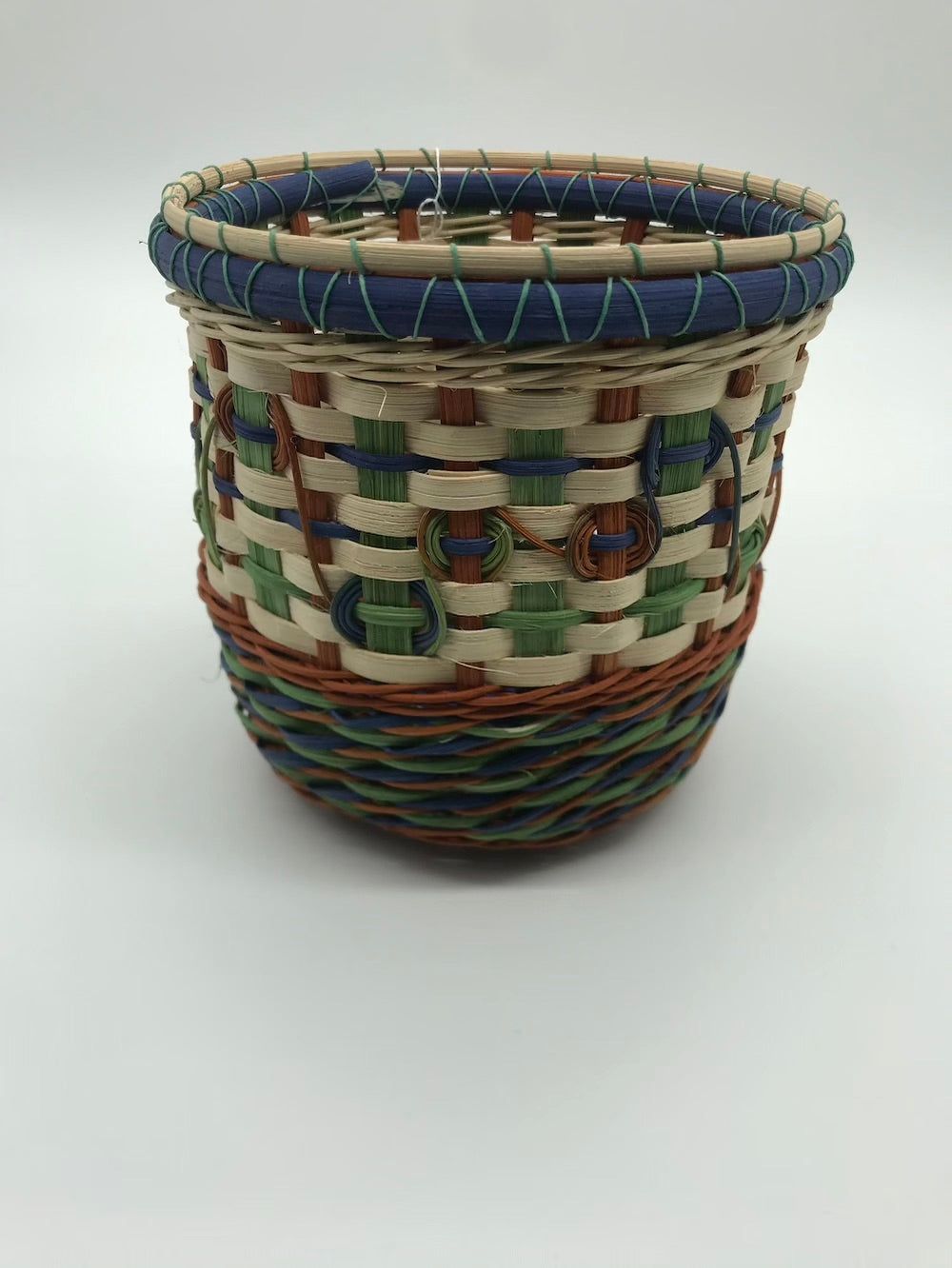Round Basket with Blue, Green &amp; Rust