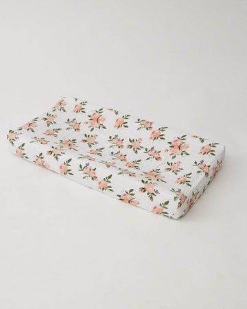 SALE-Watercolor Roses Cotton Muslin Changing Pad Cover