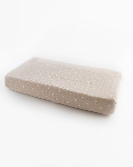 SALE-Taupe Cross Cotton Muslin Changing Pad Cover