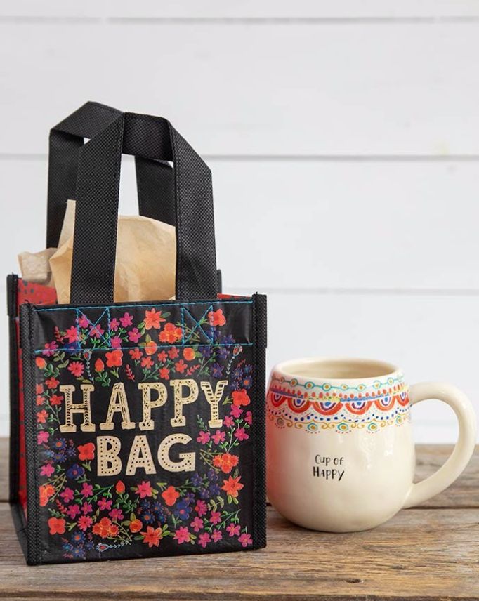 Small Black &amp; Cream Floral Happy Bag