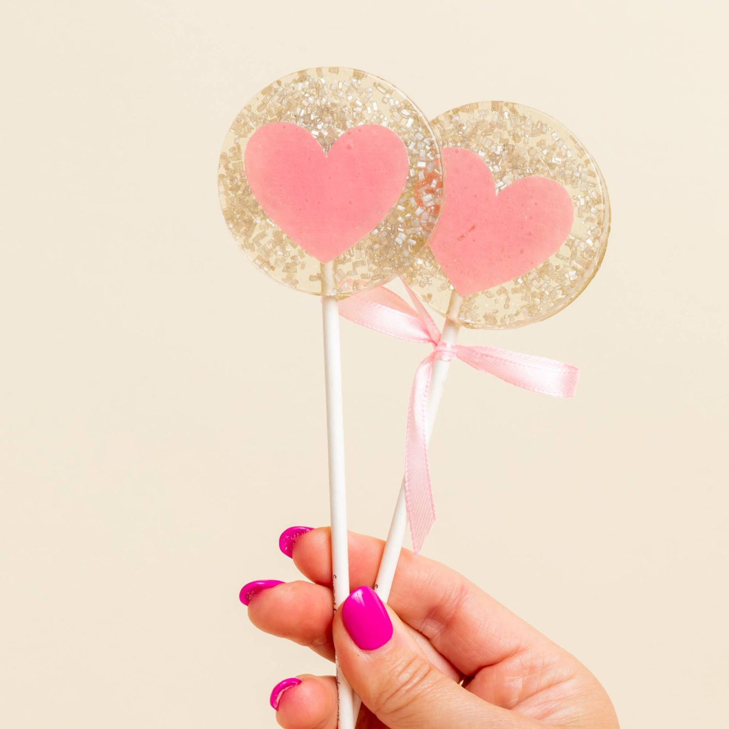 SALE-Silver and Pink Heart Lollipops - Champagne