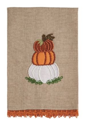 Stacked Pumpkin Beaded Embroidery Tea Towel