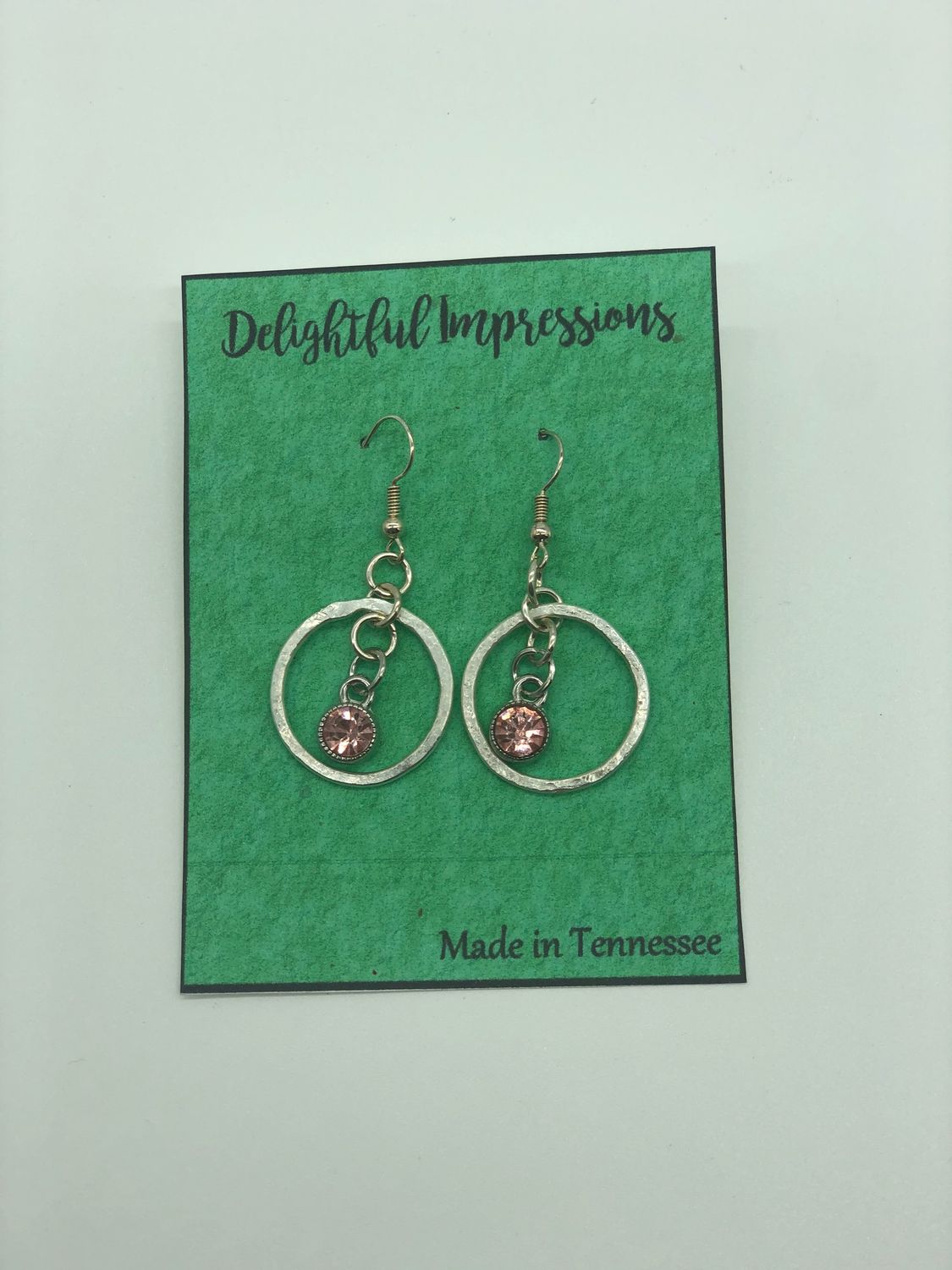 Sterling Silver Small Circle Earrings With Pink Stone