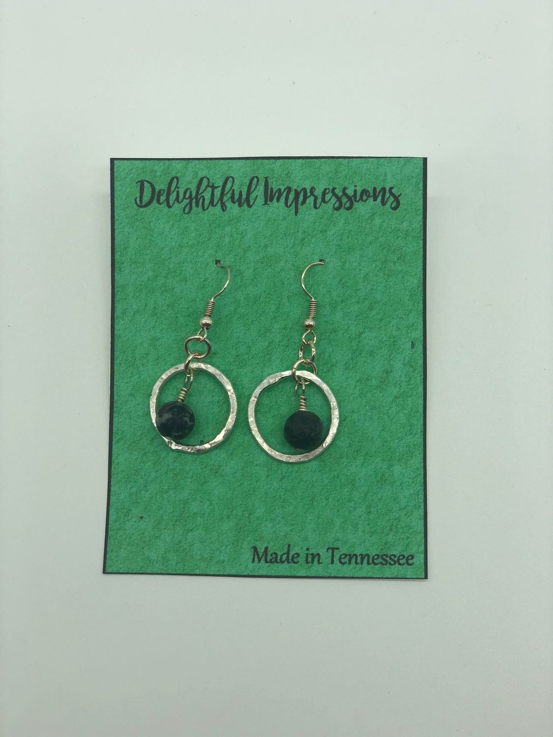 Sterling Silver Small Circle Earrings With Black Stone