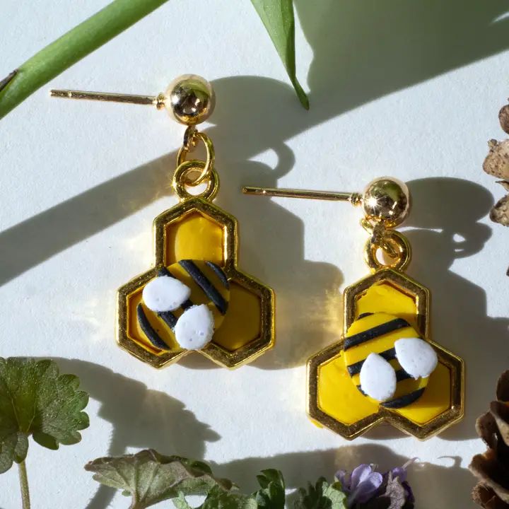 Small Honeycomb Bee Earrings