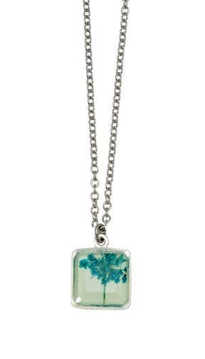 Small Square Lace Flower Seafoam Necklace