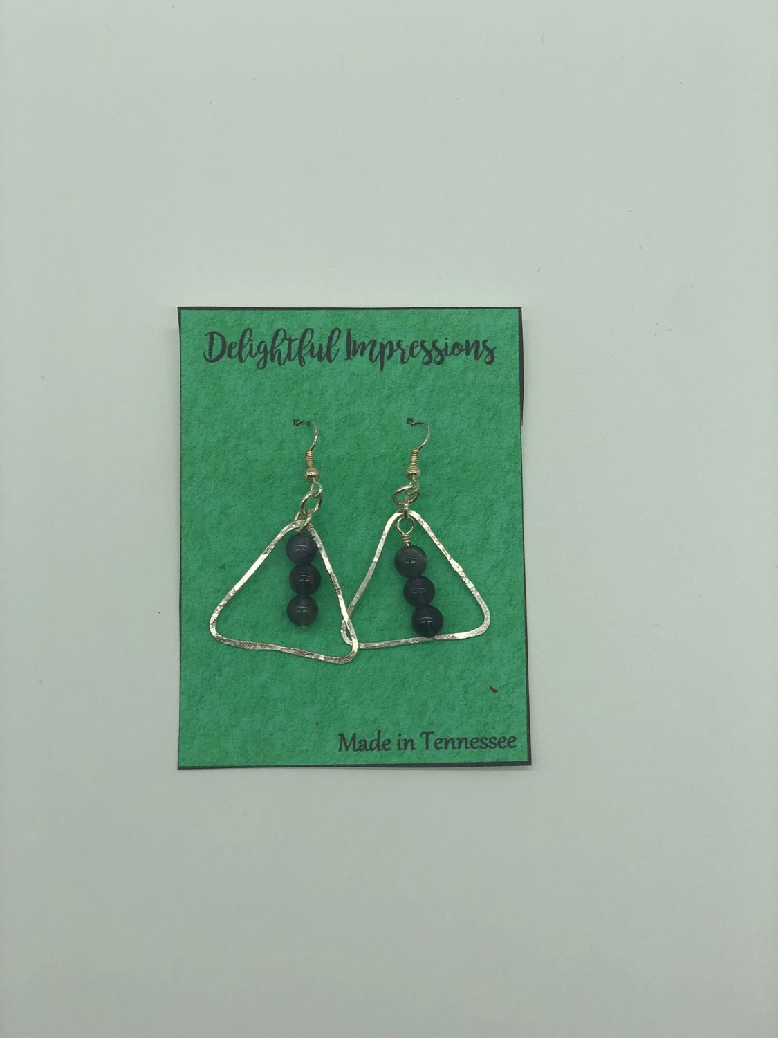 Sterling Silver Large Triangle Earrings With Purple Stone