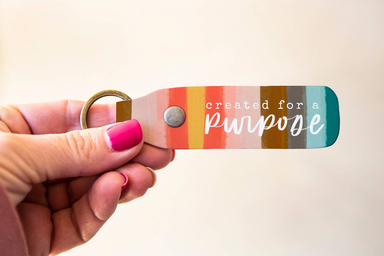 Stripe Created for a Purpose Leather Keychain