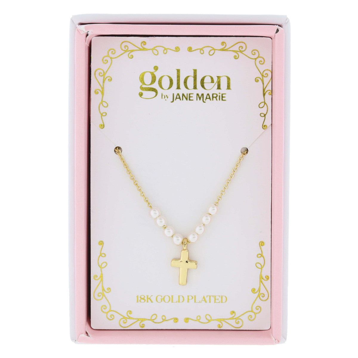 Sweetheart kids Pearls and Cross Necklace - Yellow Gold