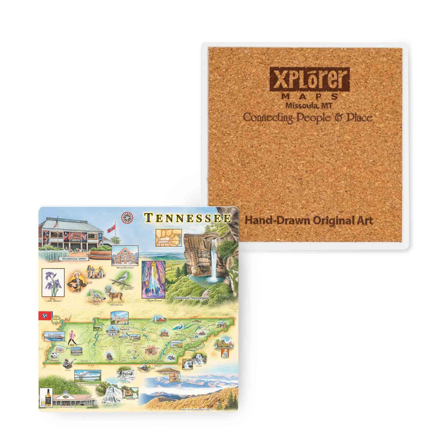 Tennessee State Illustrated Map Ceramic Coasters