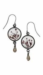 Smoke Tree White Round Earrings with Crystal Drop